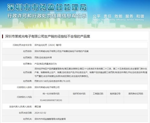 深圳市莱威光电子生产销售经抽检不合格的产品案